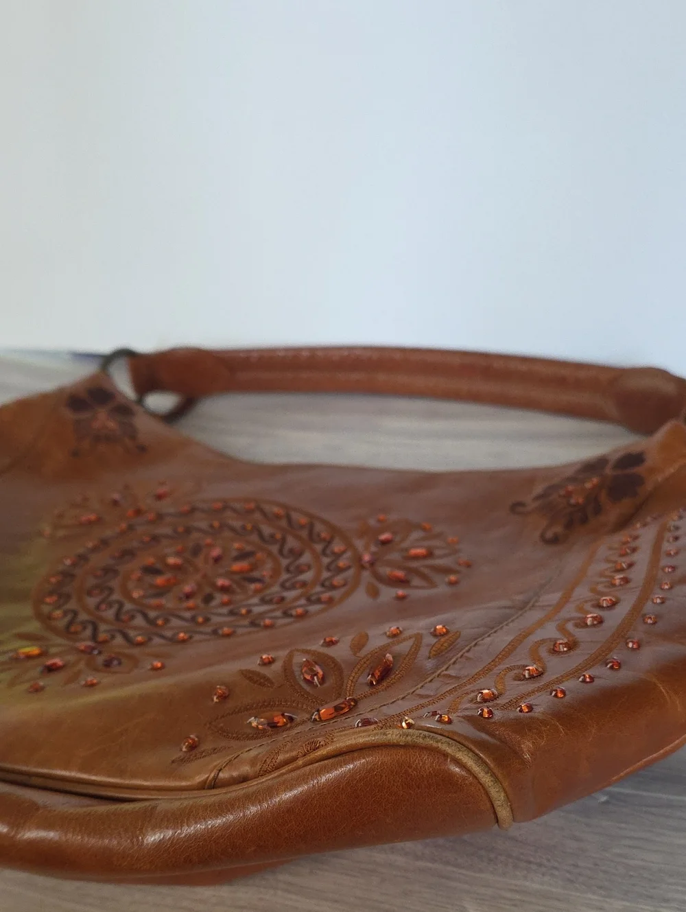 VNTG Wilsons Leather Large Rhinestone Gem Hobo Boho Western Shoulder Handbag